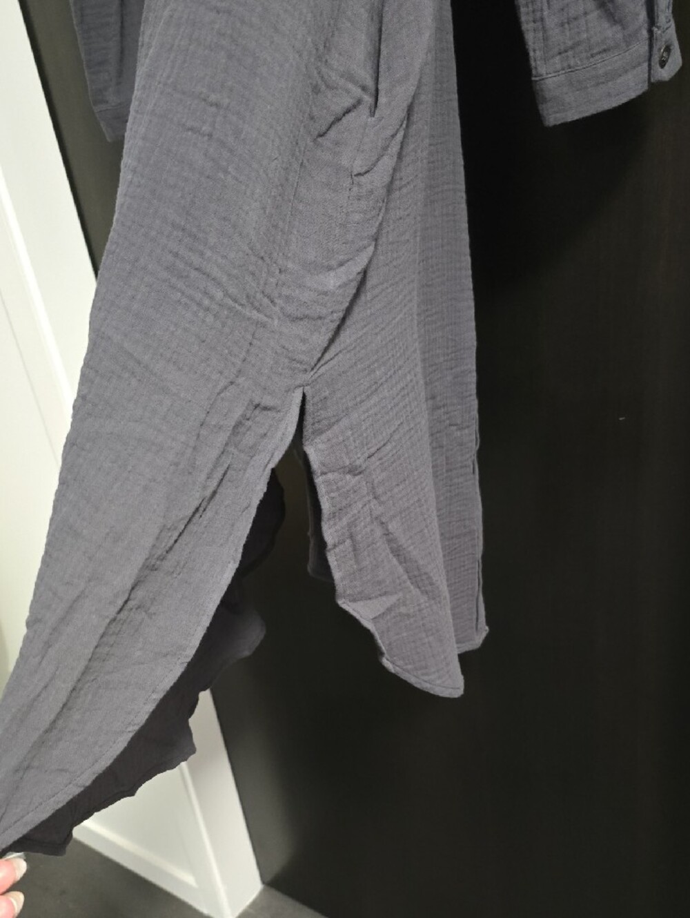 Long Cotton Button-Front Shirt/dress - Charcoal Gray M - Picture 6 of 6